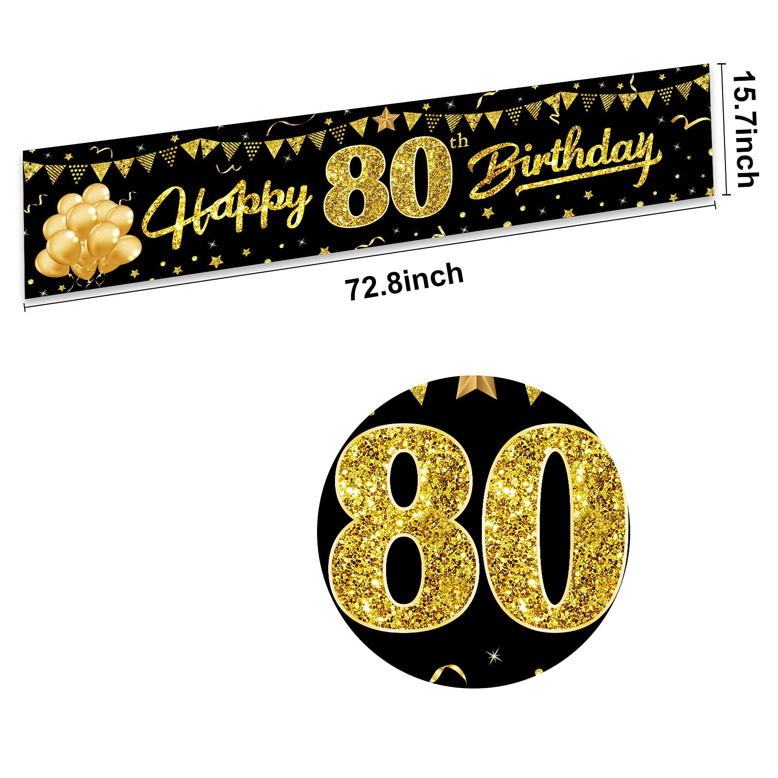 Happy 80Th Birthday Banner Decorations For Women Men, Black Gold 80 Birthday Sign Party Supplies, 80 Year Old Birthday Backdrop